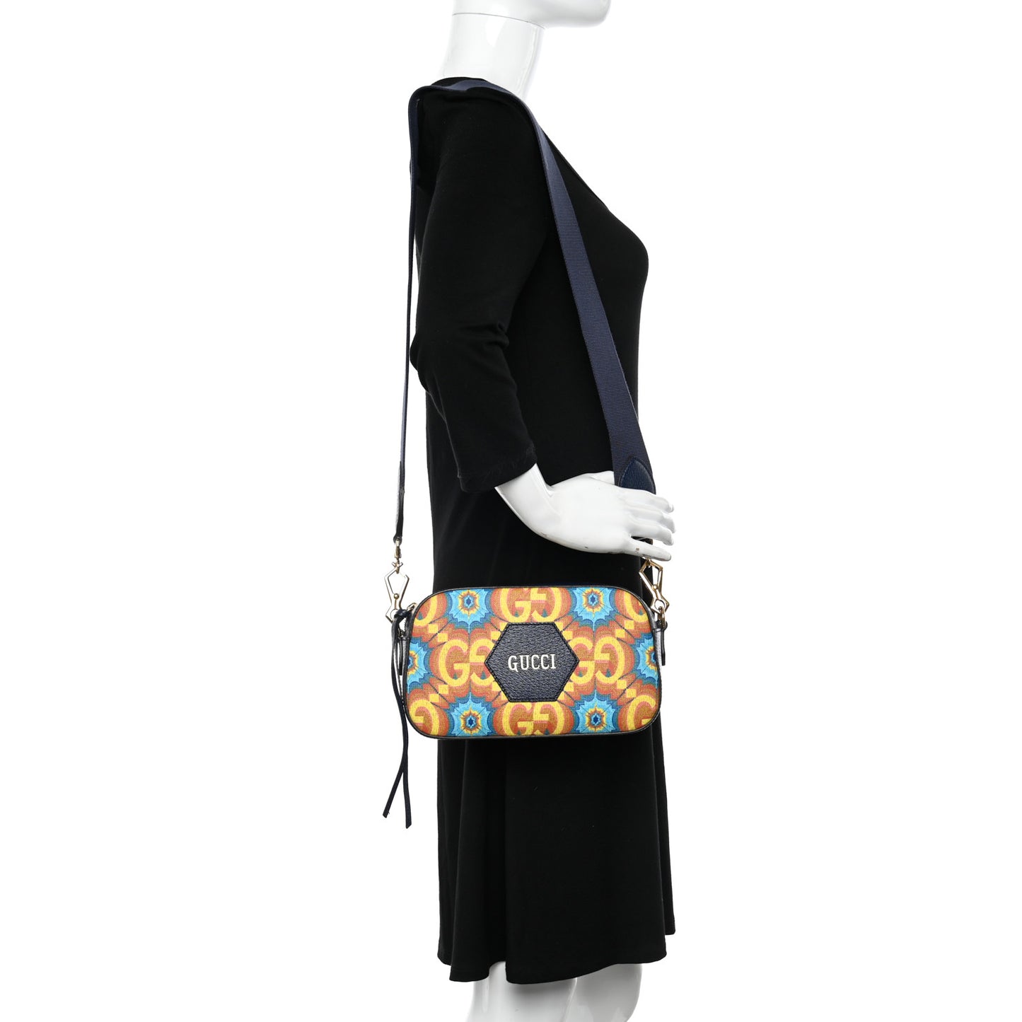 GG Supreme Kaleidoscope Calfskin Script Logo Gucci 100 Camera Bag Blue Orange Multicolor Blue Agata