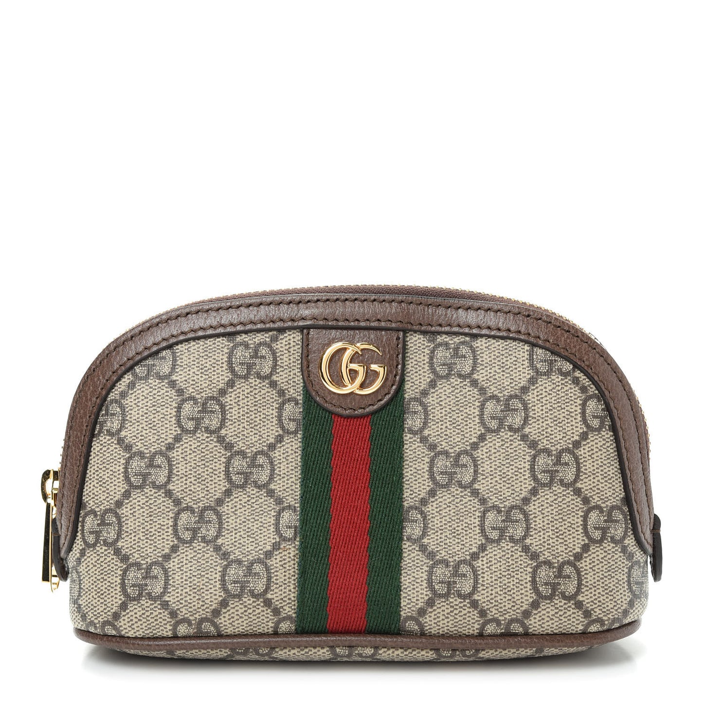 GG Supreme Monogram Textured Calfskin Web Medium Ophidia Cosmetic Case Beige Ebony New Acero