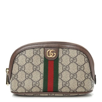 Gucci GG Supreme Monogram Textured Calfskin Web Medium Ophidia Cosmetic Case Beige Ebony New Acero 1 of 7