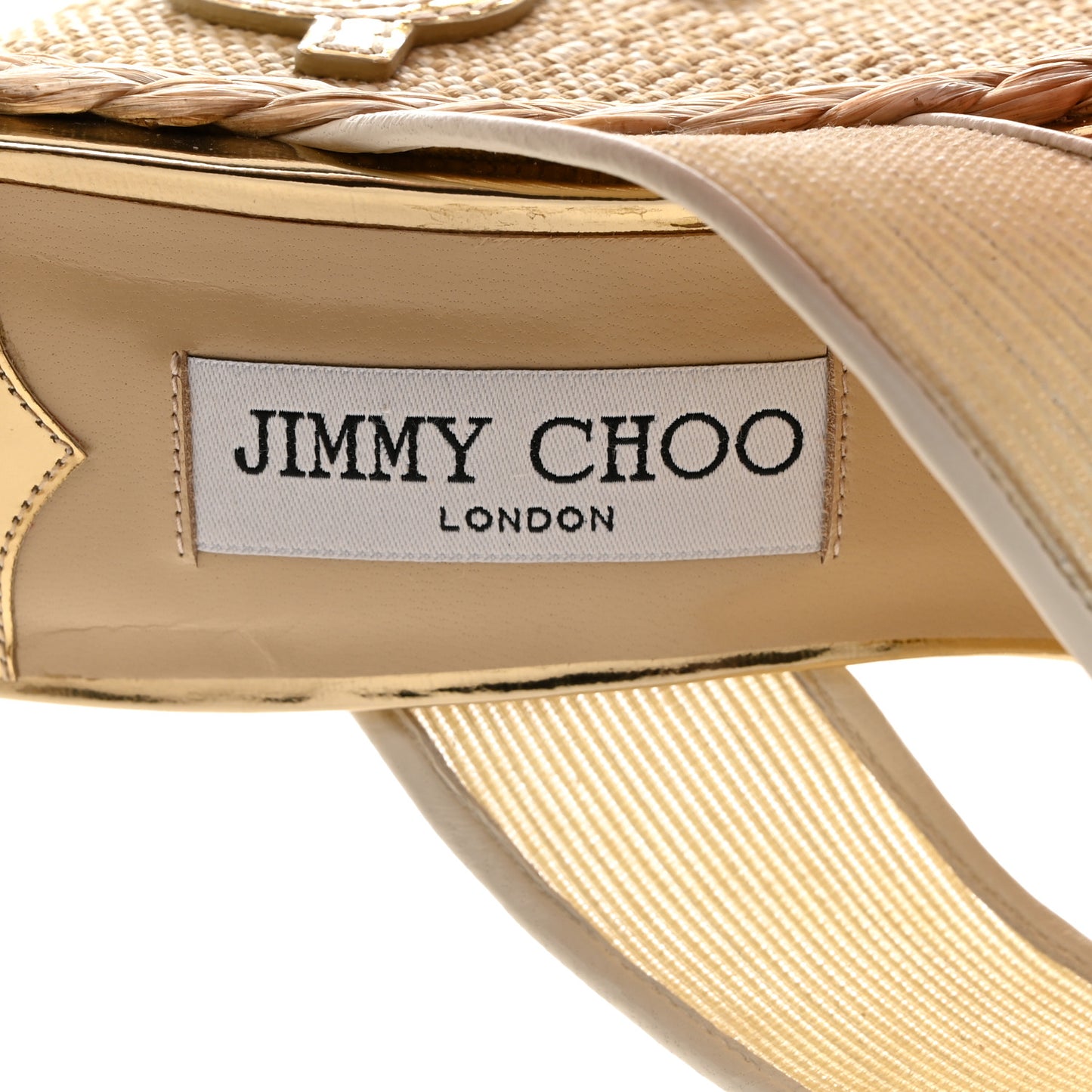 Metallic Mesh Raffia Dovina 100 Wedge Sandals 38.5 Latte Gold