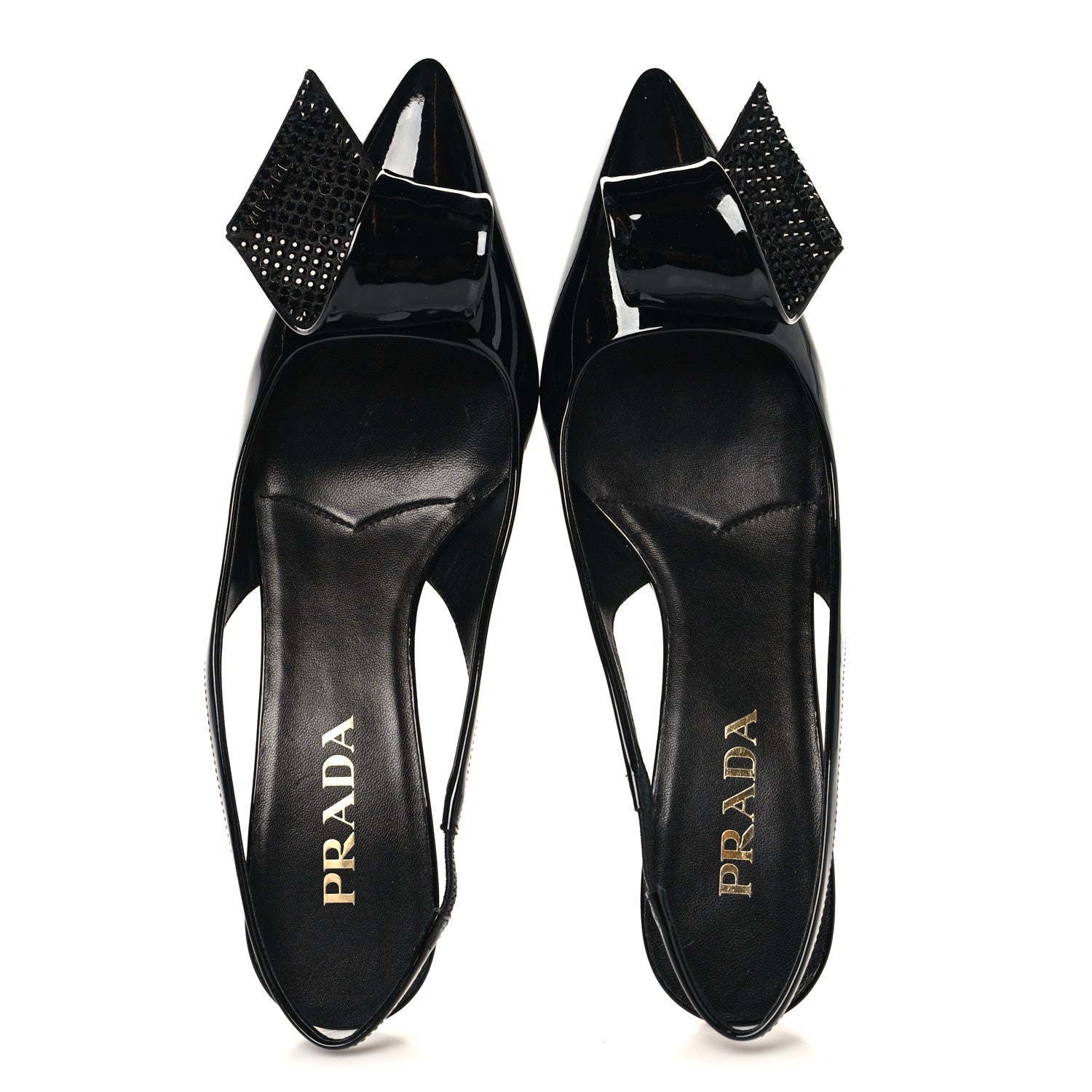 Prada Vernice Crystal Bow Slingback Pumps 39 Black 2 of 9