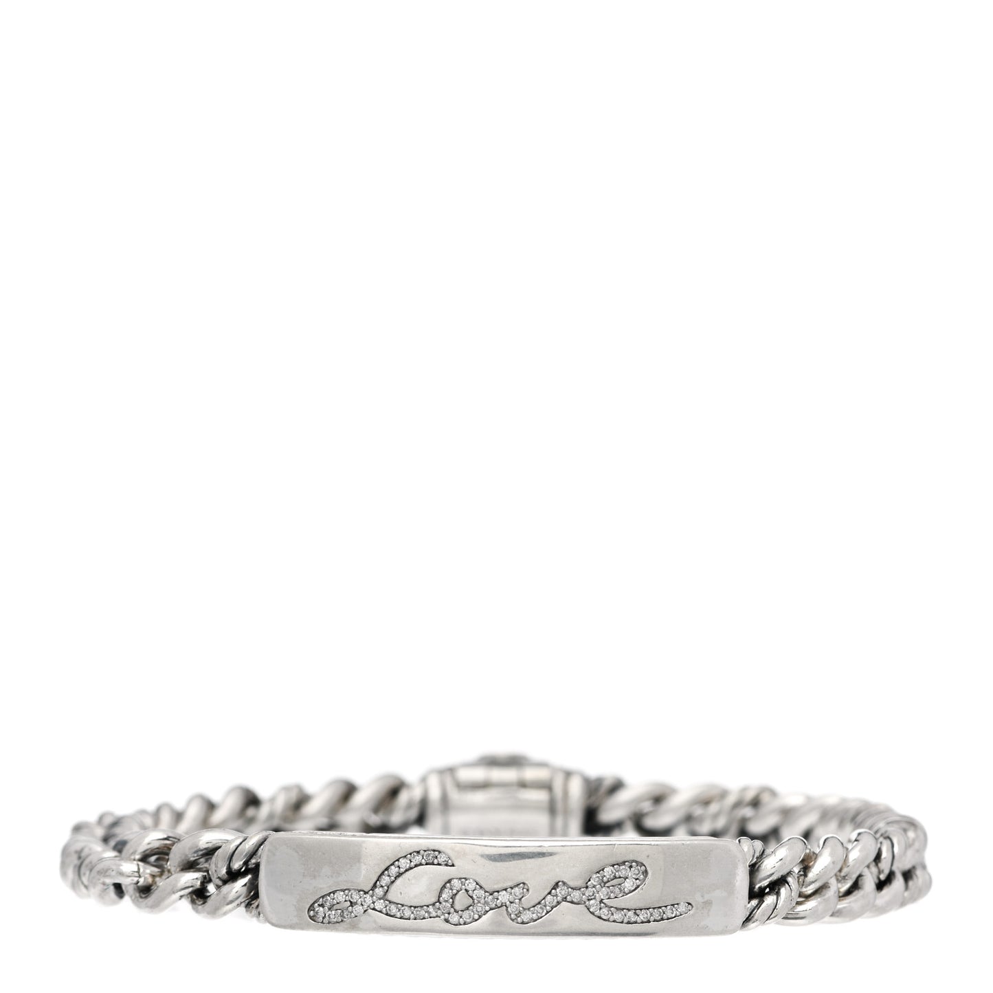 Sterling Silver Diamond 7mm Petite Pave Curb Link Love ID Bracelet