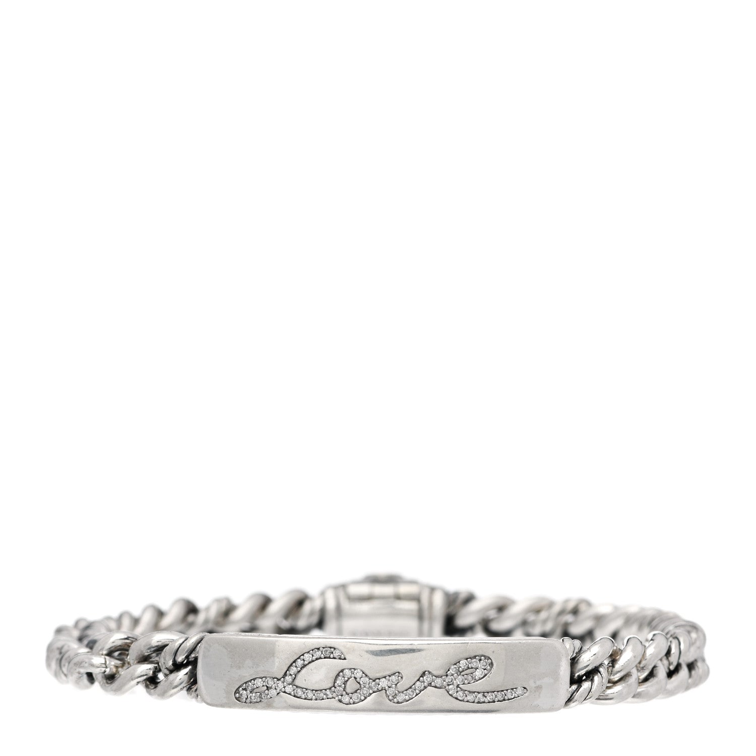 David Yurman Sterling Silver Diamond 7mm Petite Pave Curb Link Love ID Bracelet 1 of 4