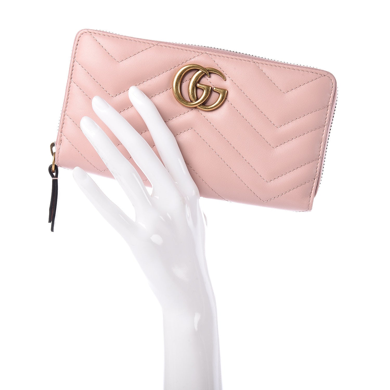 Gucci Calfskin Matelasse GG Marmont Zip Around Wallet Perfect Pink 2 of 8
