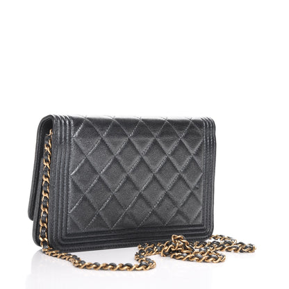 Chanel Metallic Calfskin Quilted Boy Wallet On Chain WOC Charcoal 3 of 9