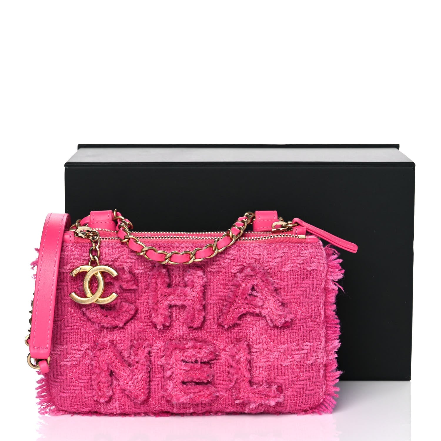 Chanel Wool Tweed Giant Logo Waist Bag Pink 10 of 10