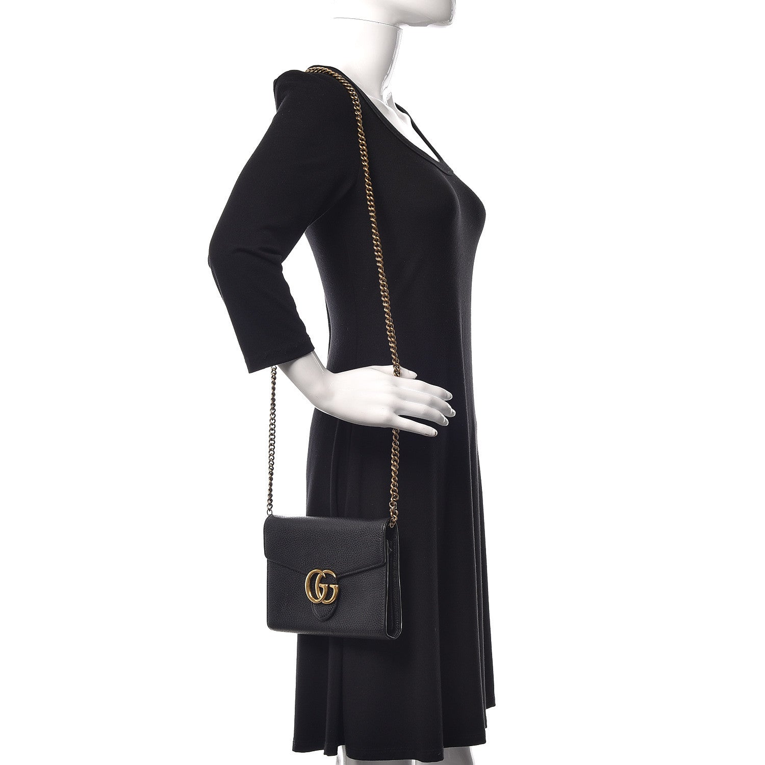 Gucci Calfskin GG Marmont Chain Wallet Black 2 of 11