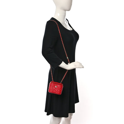 Chanel Lambskin Camellia Embossed Mini Vanity Case With Chain Red 2 of 11