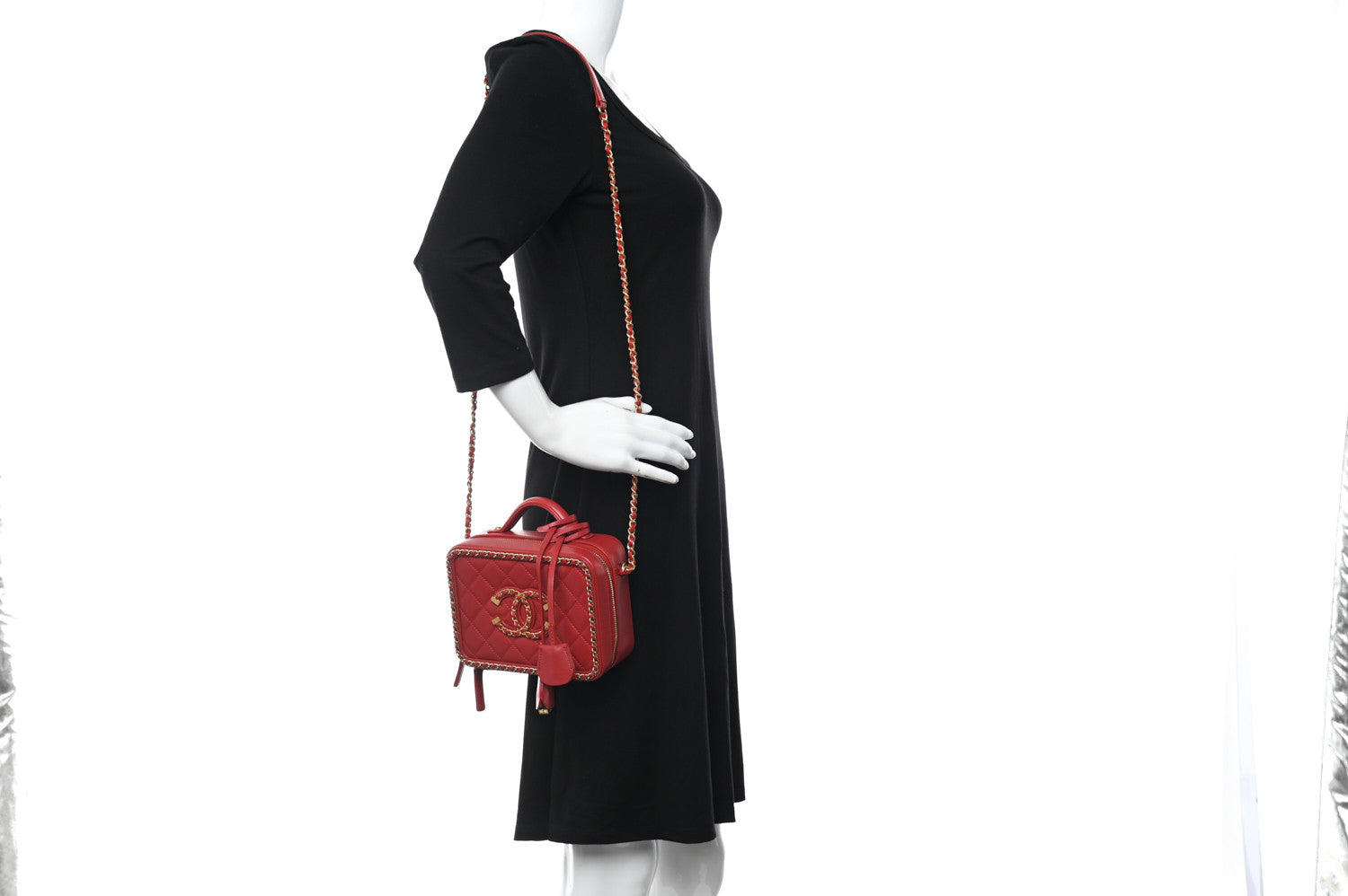 Chanel Goatskin Quilted Small CC Filigree Vanity Case Red 2 of 9