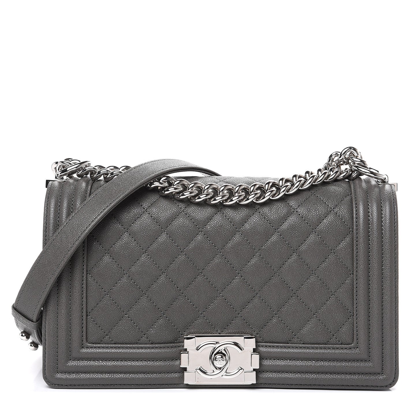 Caviar Quilted Medium Boy Flap Grey