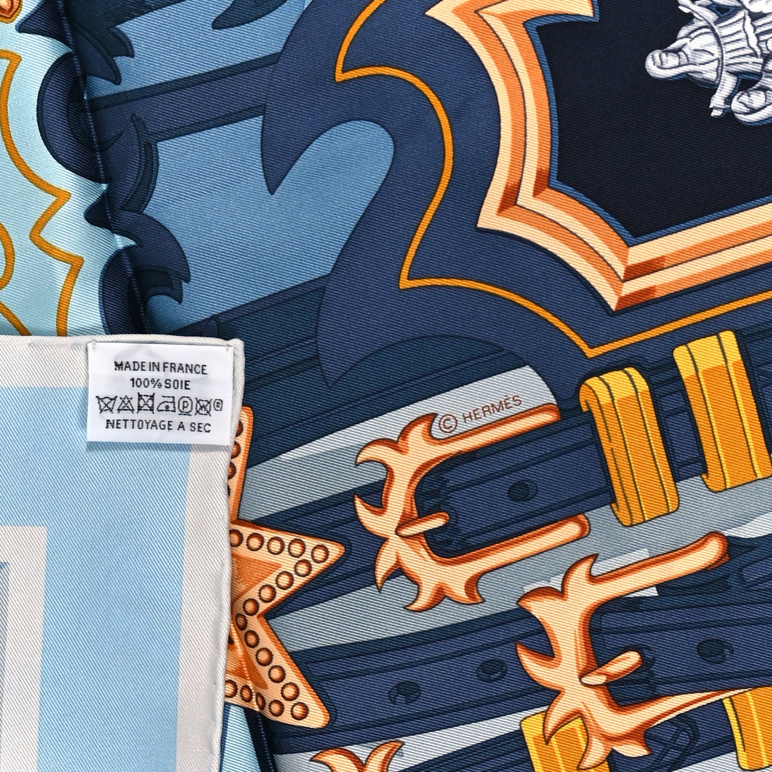 Hermes Silk Brides Et Destin Scarf 90 Blue Jean Mordore Ciel 3 of 3