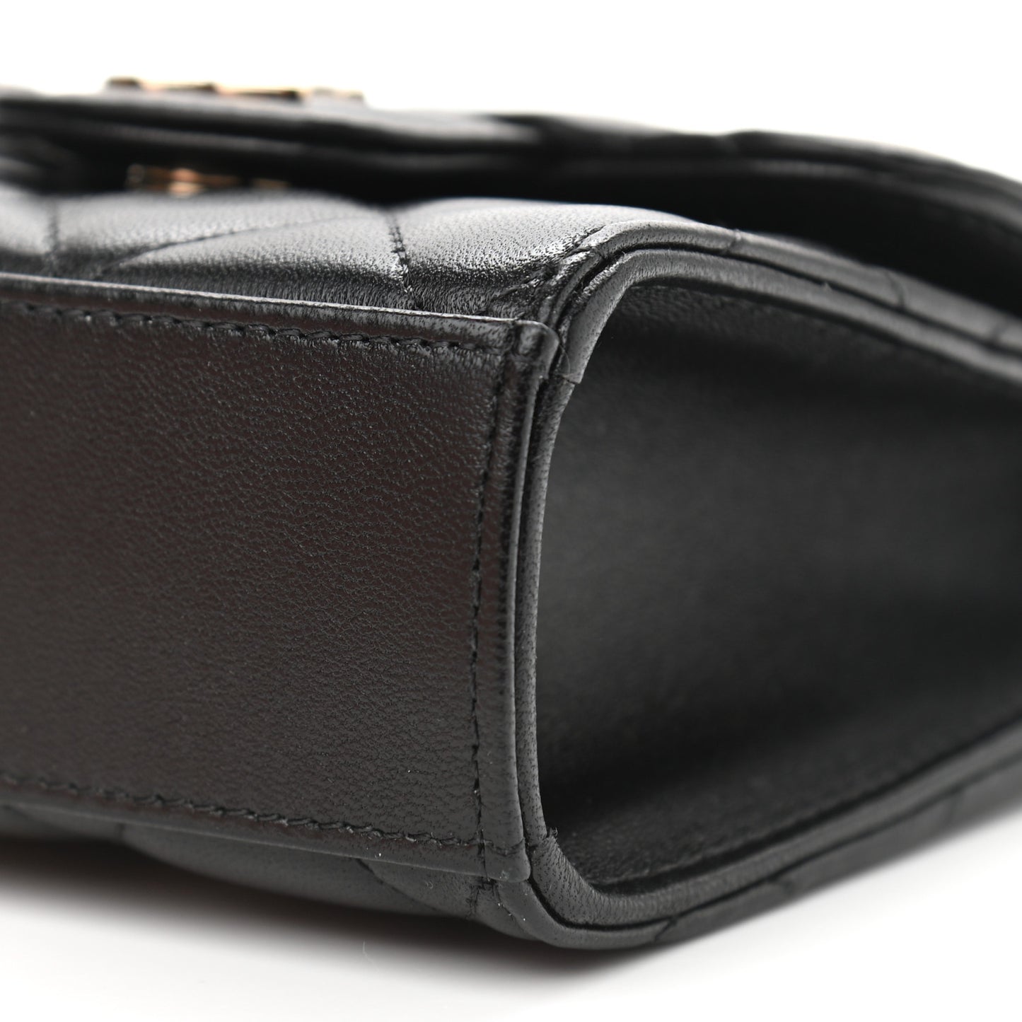 Lambskin Quilted Top Handle Flap Clutch With Chain Black
