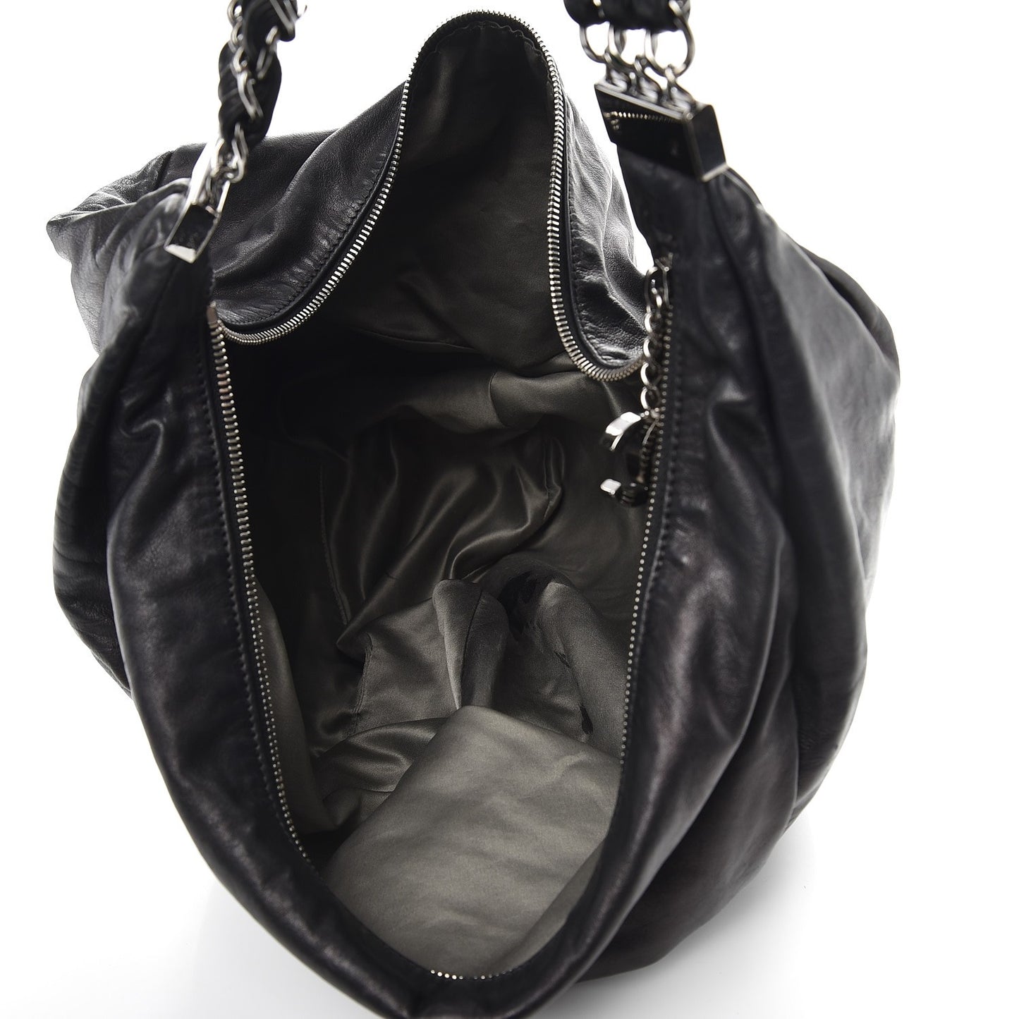 Lambskin Large Rock and Chain Hobo Black