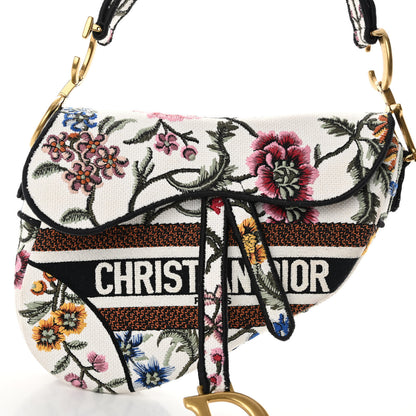 Christian Dior Canvas Embroidered Petites Fleurs Saddle Bag White Multicolor 8 of 10
