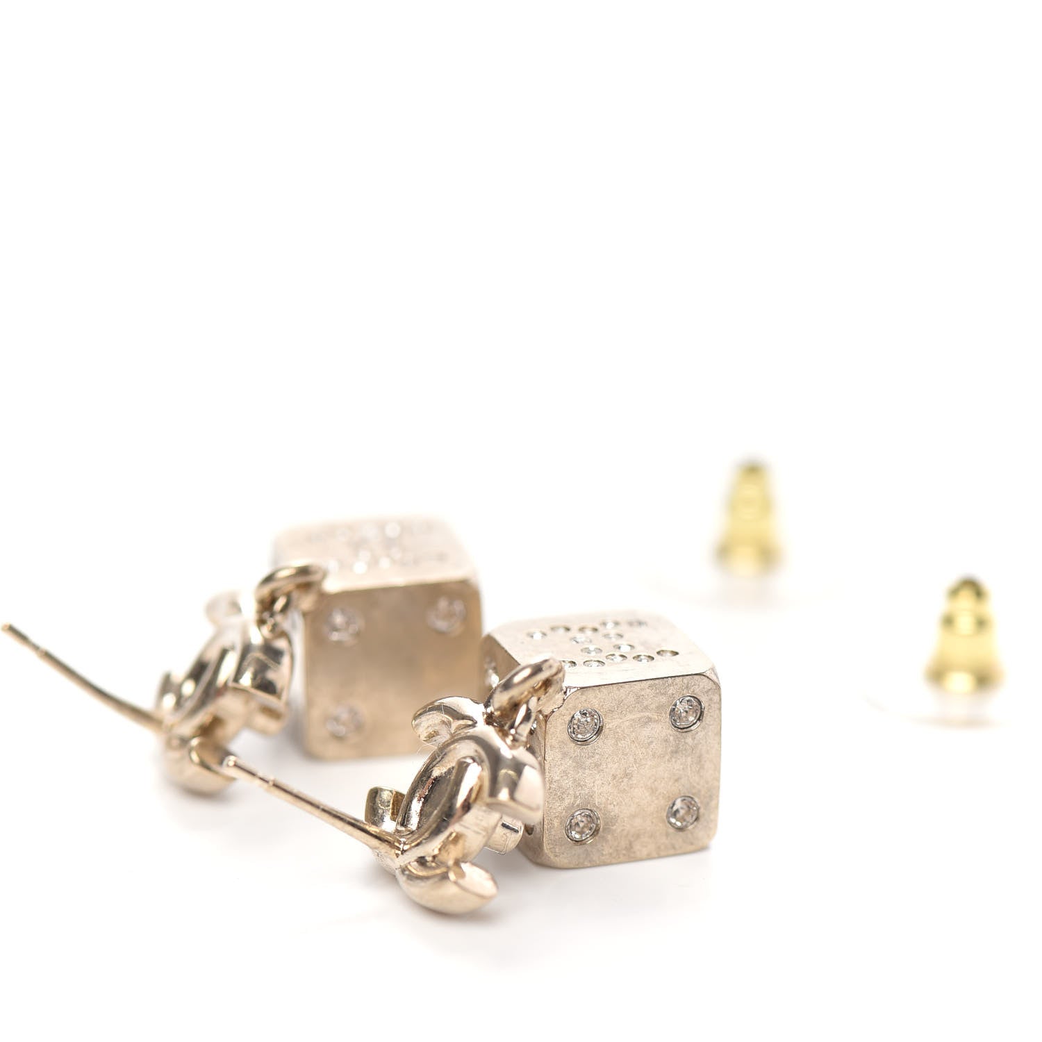 Chanel Crystal CC Turnlock Dice Drop Earrings Gold 3 of 5