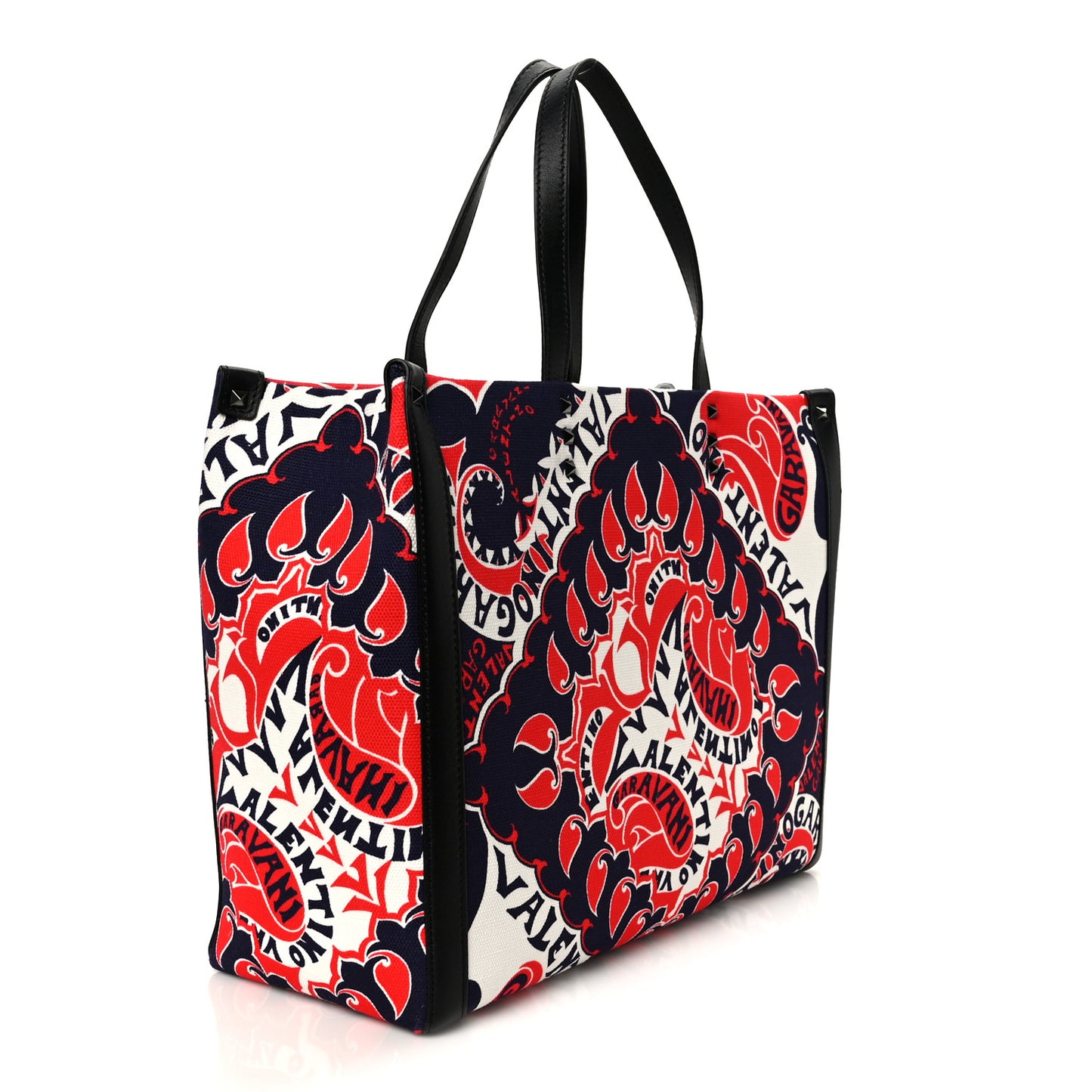 Canvas Logo Paisley Print Rockstud Tote Black Multicolor