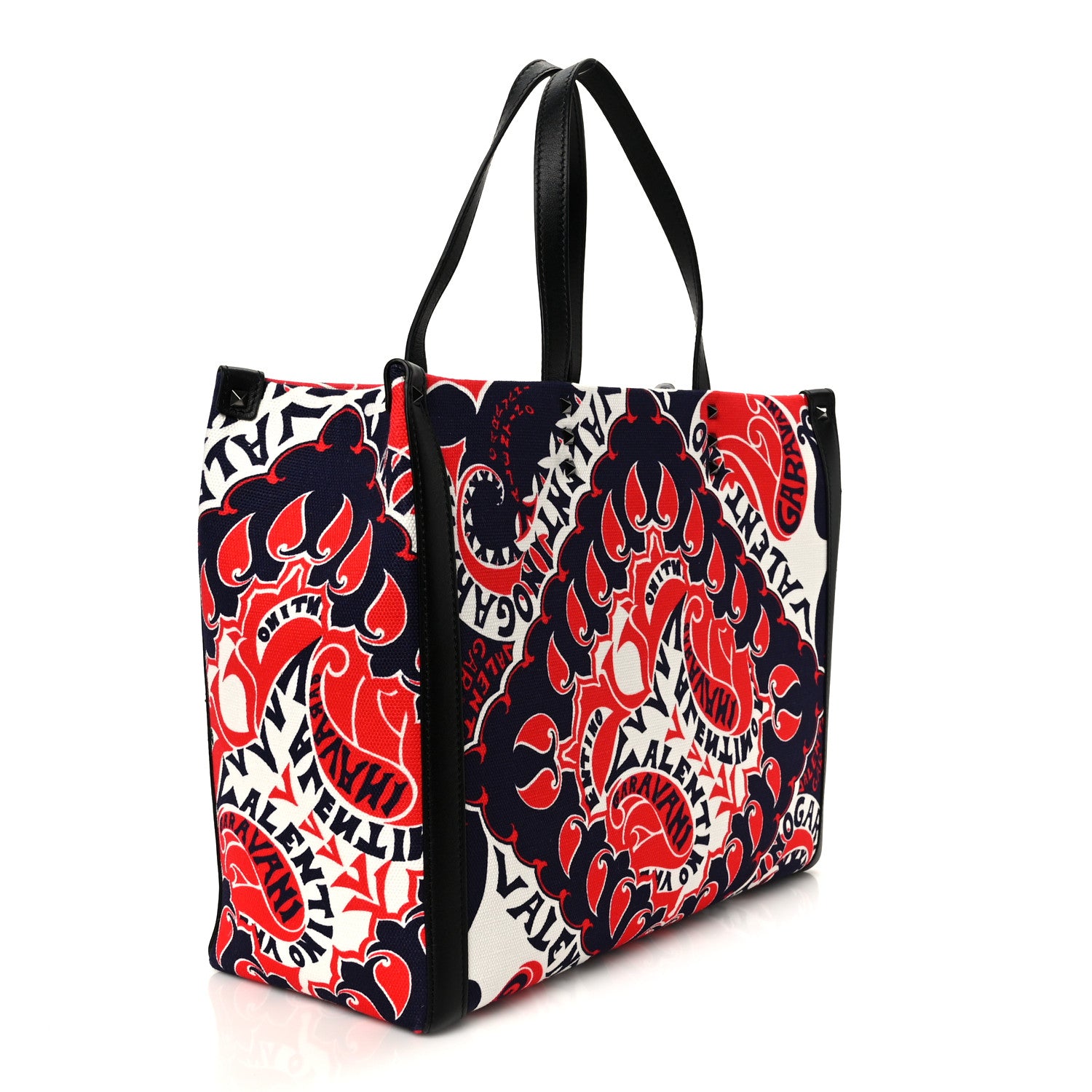 Valentino Garavani Canvas Logo Paisley Print Rockstud Tote Black Multicolor 2 of 9