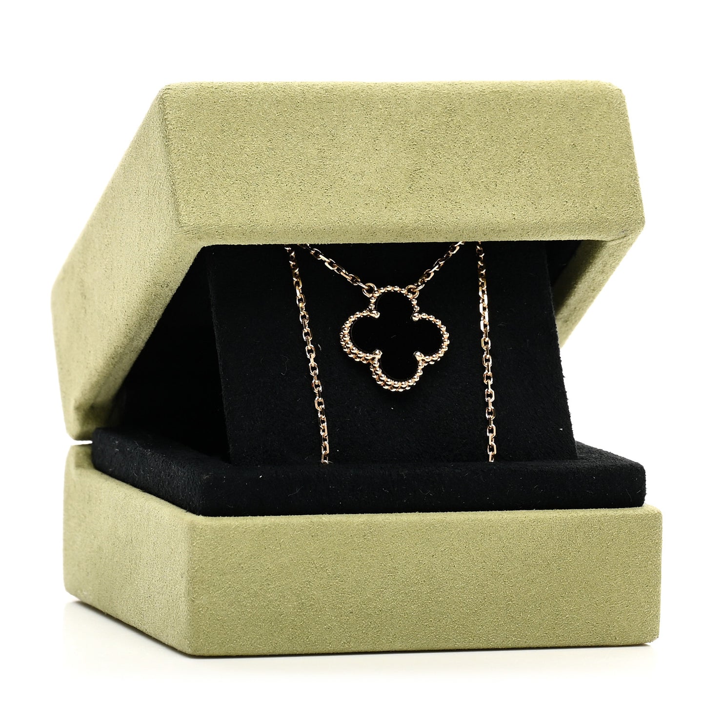 18K Yellow Gold Black Onyx Vintage Alhambra Pendant Necklace