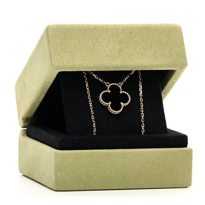Van Cleef & Arpels 18K Yellow Gold Black Onyx Vintage Alhambra Pendant Necklace 5 of 5