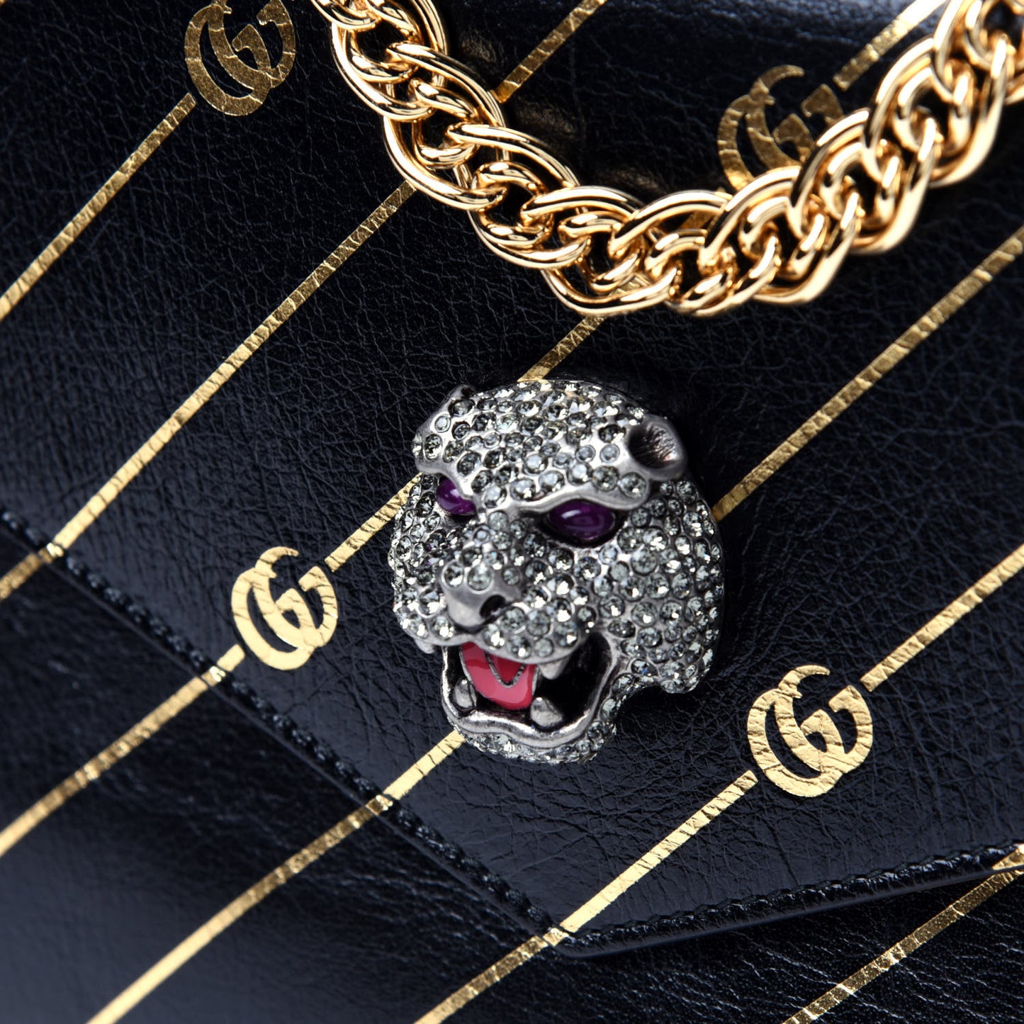 Calfskin Diagonal GG Medium Thiara Double Envelope Shoulder Bag Black Red