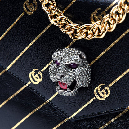 Gucci Calfskin Diagonal GG Medium Thiara Double Envelope Shoulder Bag Black Red 16 of 16