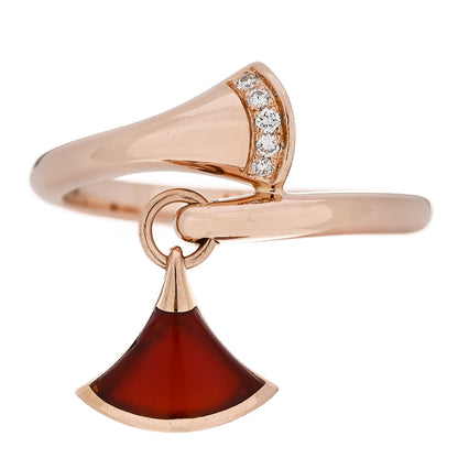 Bulgari 18K Rose Gold Diamond Carnelian Divas' Dream Charm Ring 54 7 1 of 6