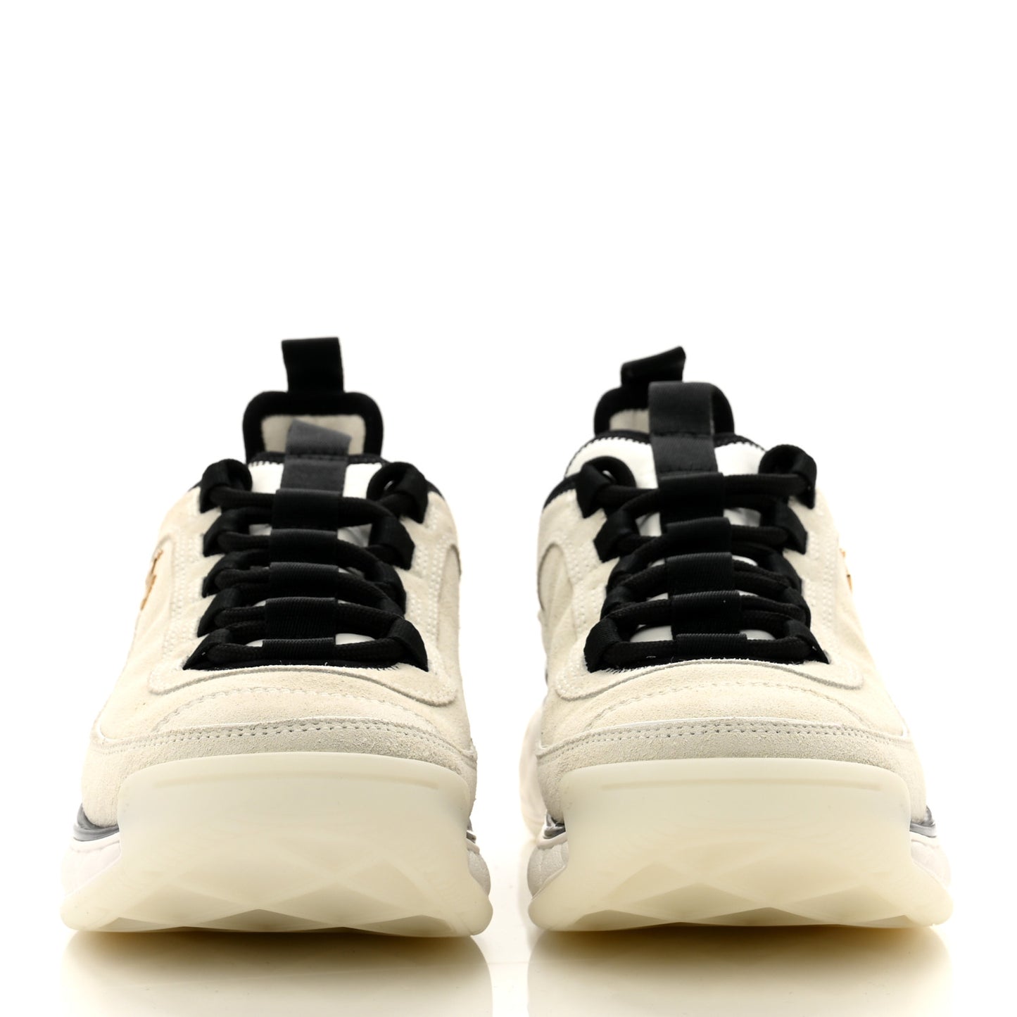 Suede Calfskin Nylon Grosgrain CC Sneakers 37.5 Beige Black