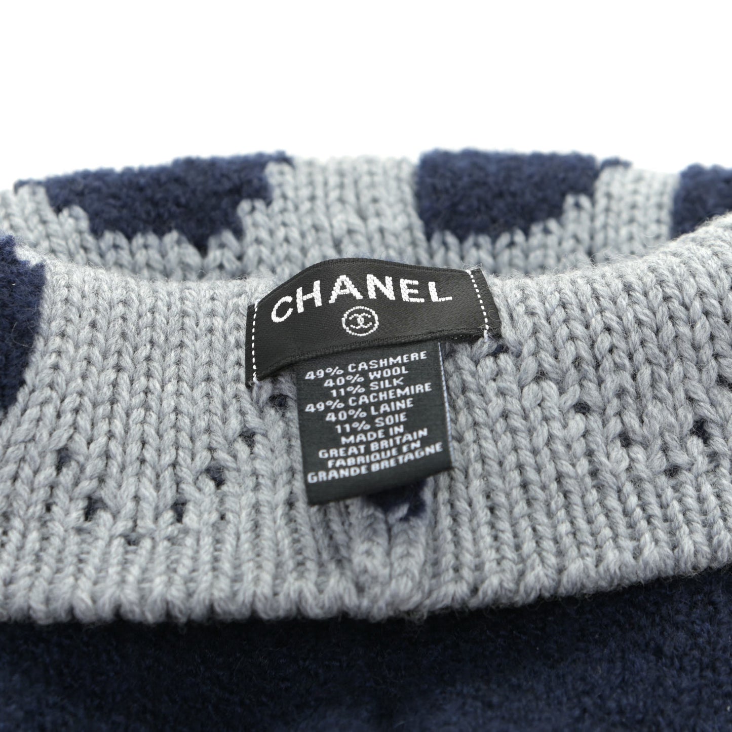 Cashmere Wool Silk Logo Beanie Hat Navy Blue Grey