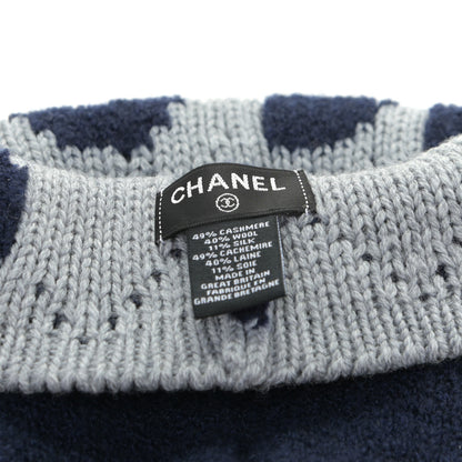 Chanel Cashmere Wool Silk Logo Beanie Hat Navy Blue Grey 5 of 5