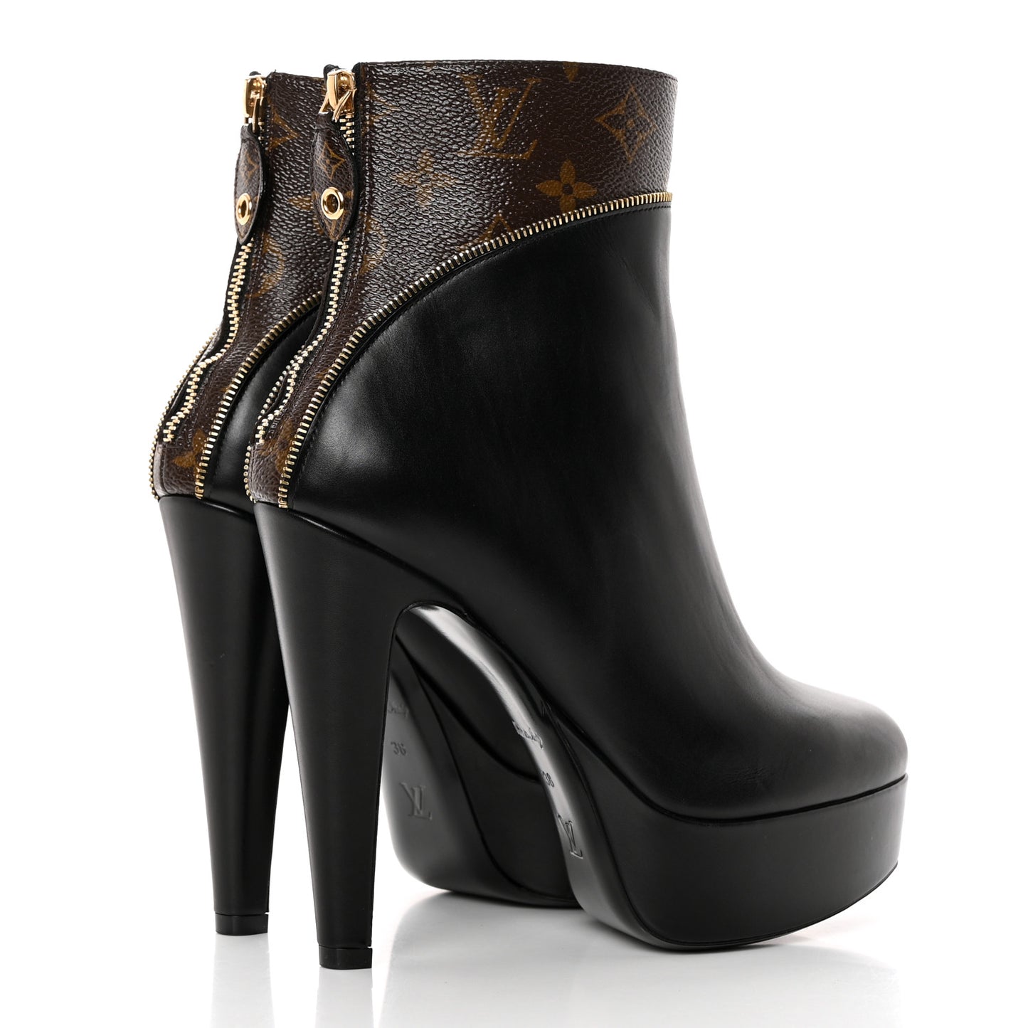 Calfskin Monogram Afterglow Platform Ankle Boots 38 Black