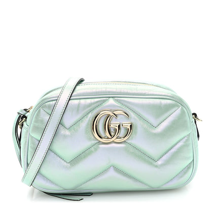 Gucci Iridescent Nappa Chevron Matelasse Small GG Marmont Chain Shoulder Bag Iridescent Salvy Green 1 of 10