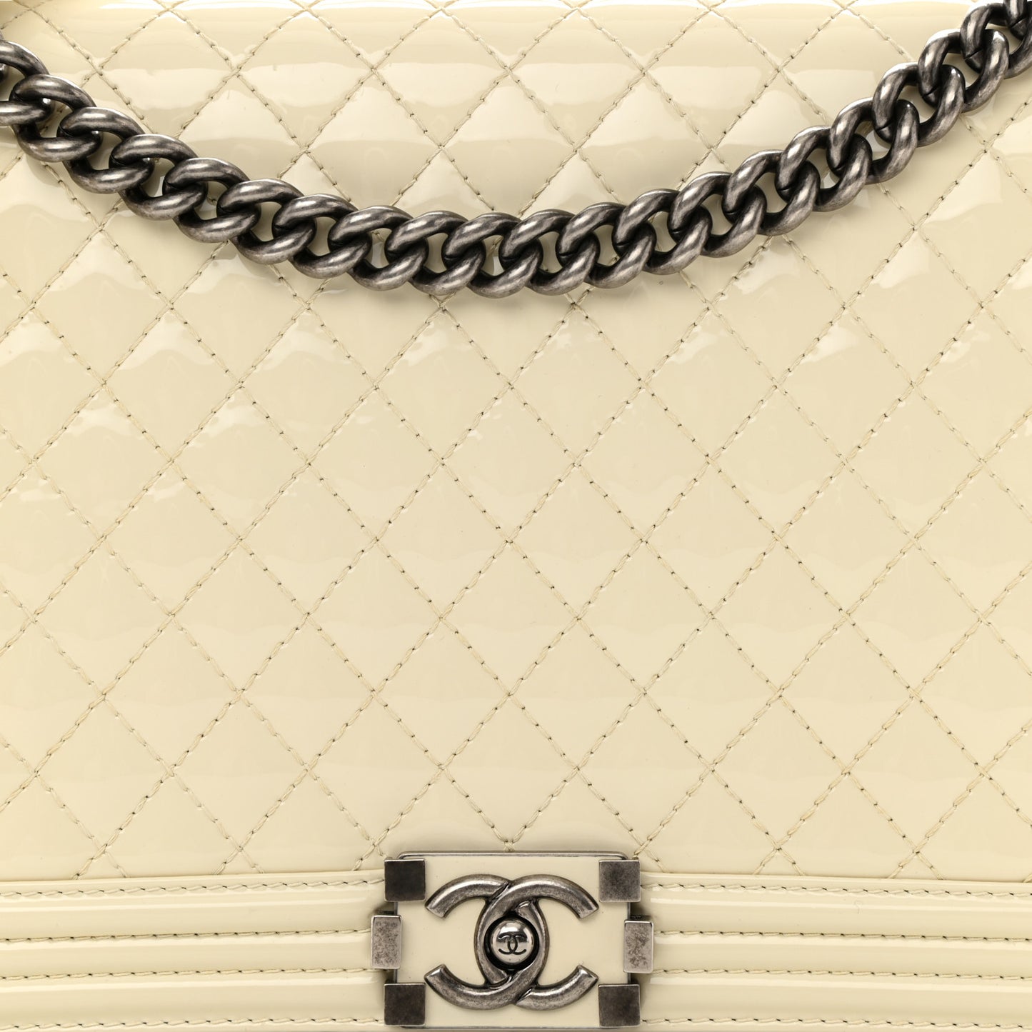 Patent Quilted Large Boy Flap White