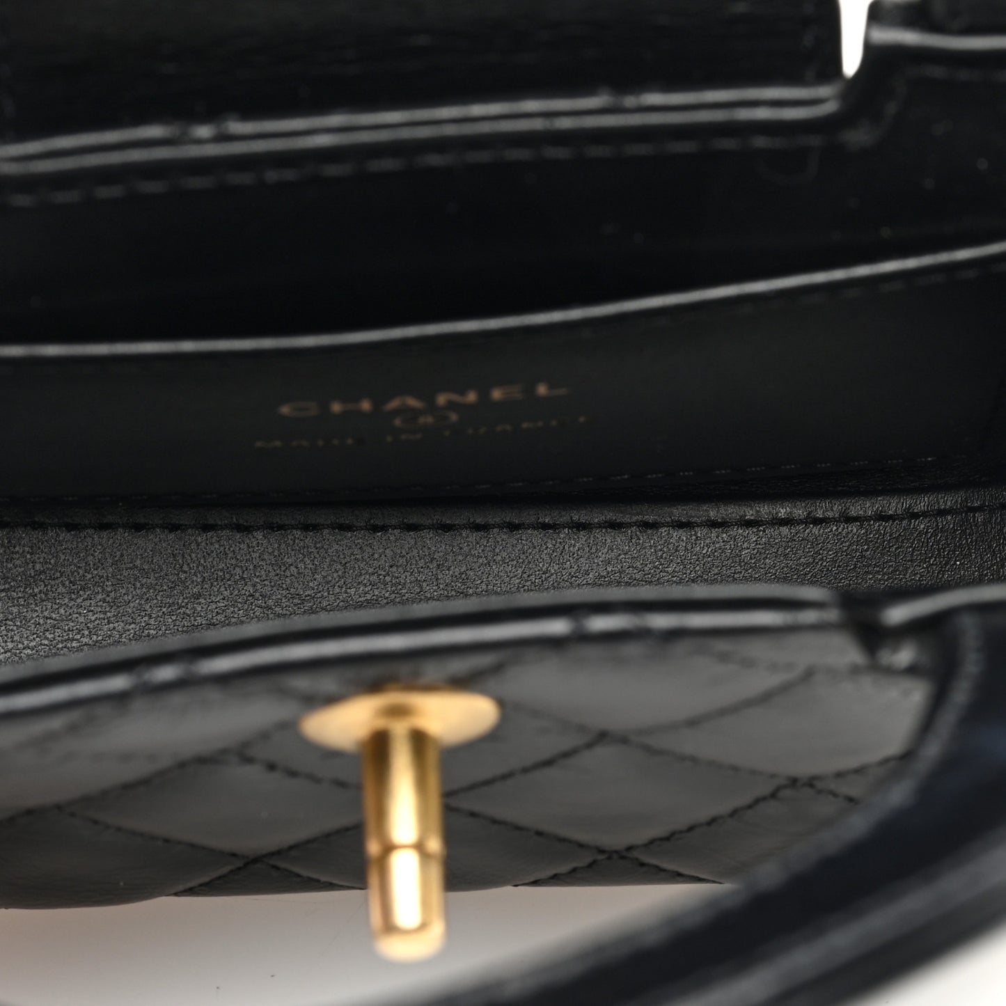 Shiny Aged Calfskin Quilted Mini Nano Kelly Shopper Black