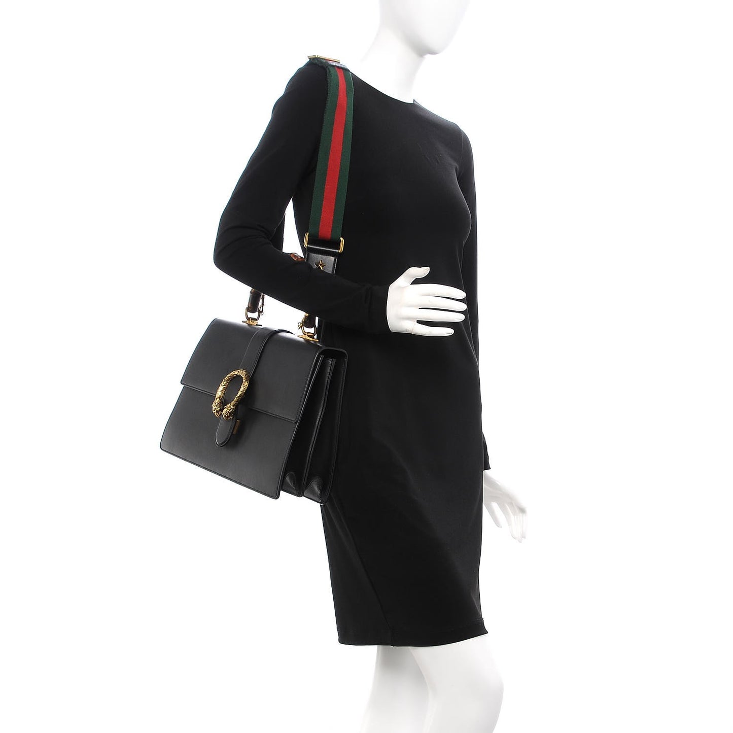 Moon Calfskin Web Large Dionysus Bamboo Top Handle Bag Black
