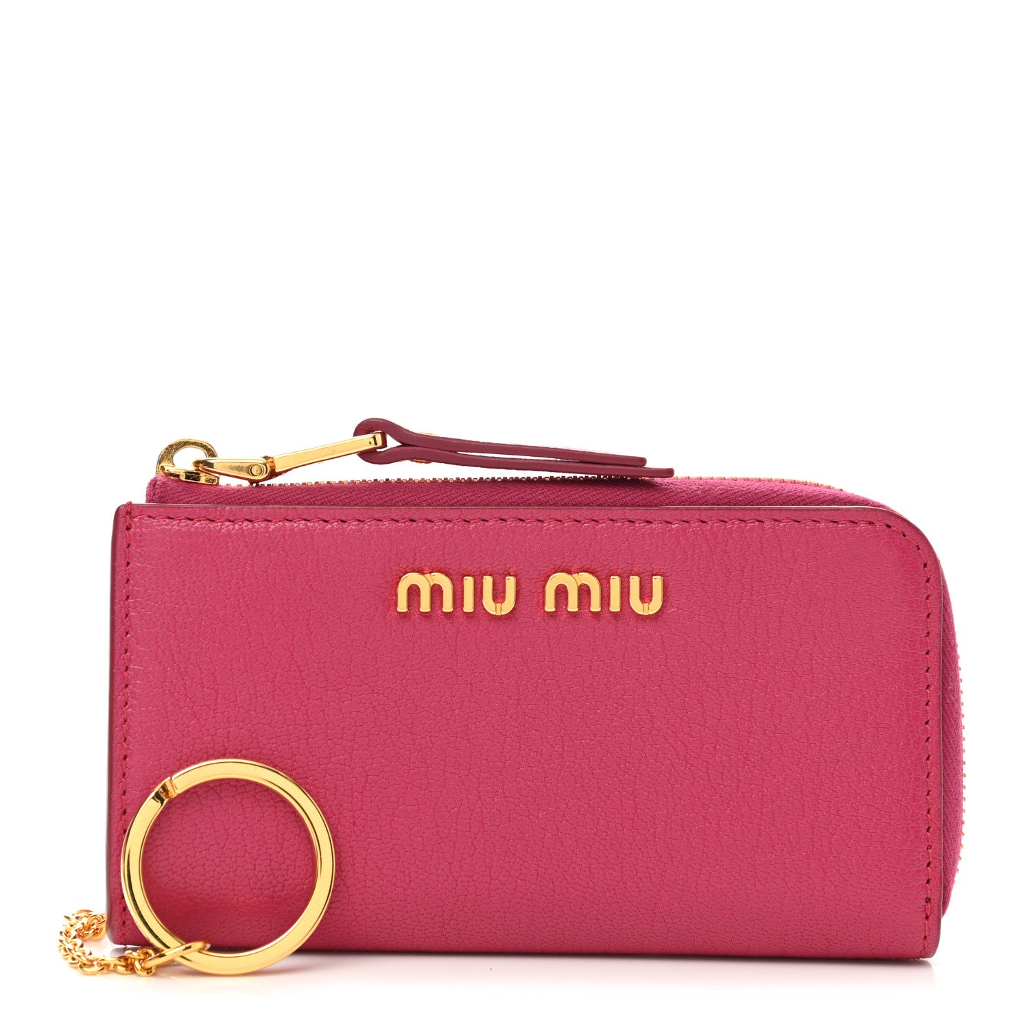 Miu Miu Goatskin Madras Zip Compact Wallet Pink 1 of 9