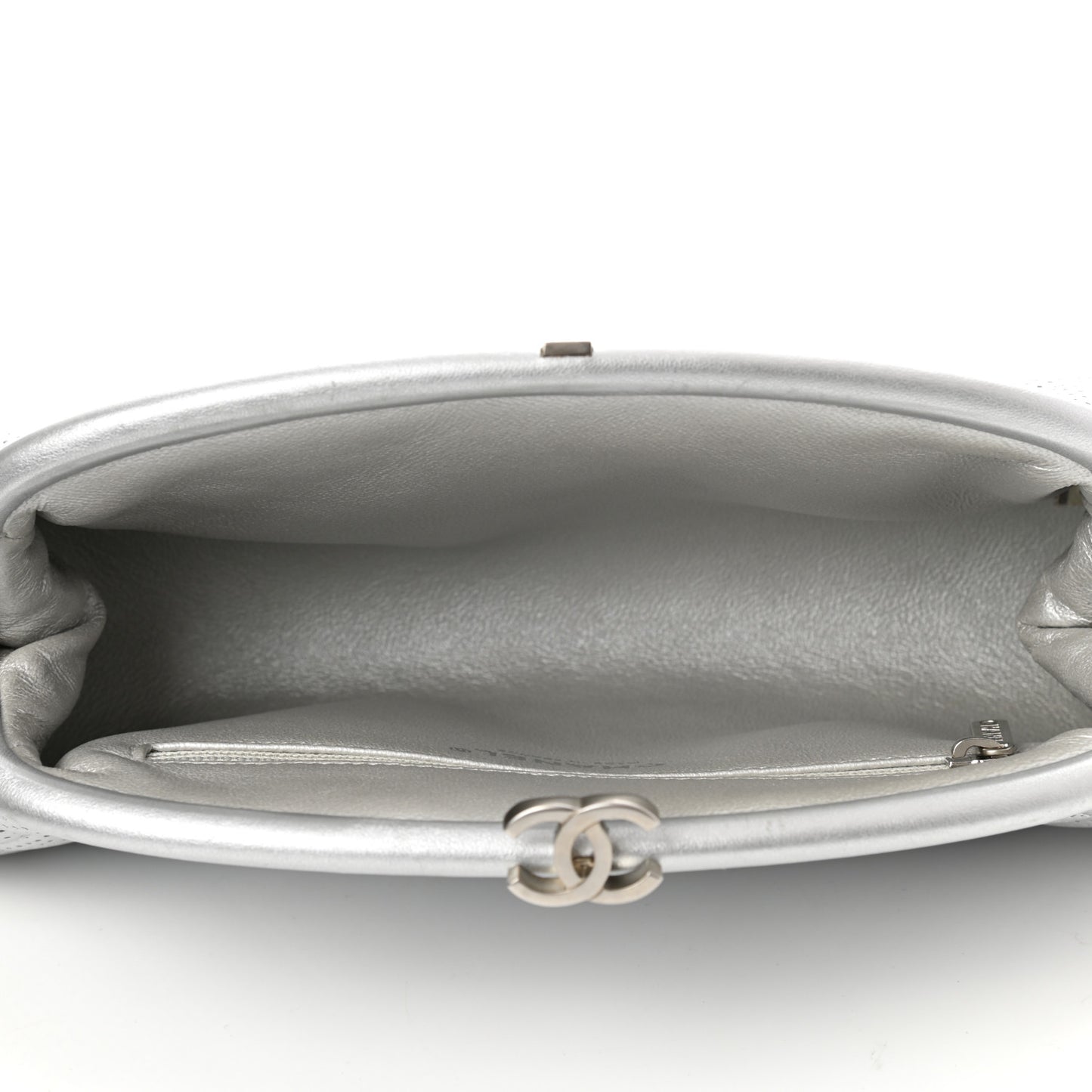 Lambskin Perforated Timeless Clutch Light Silver