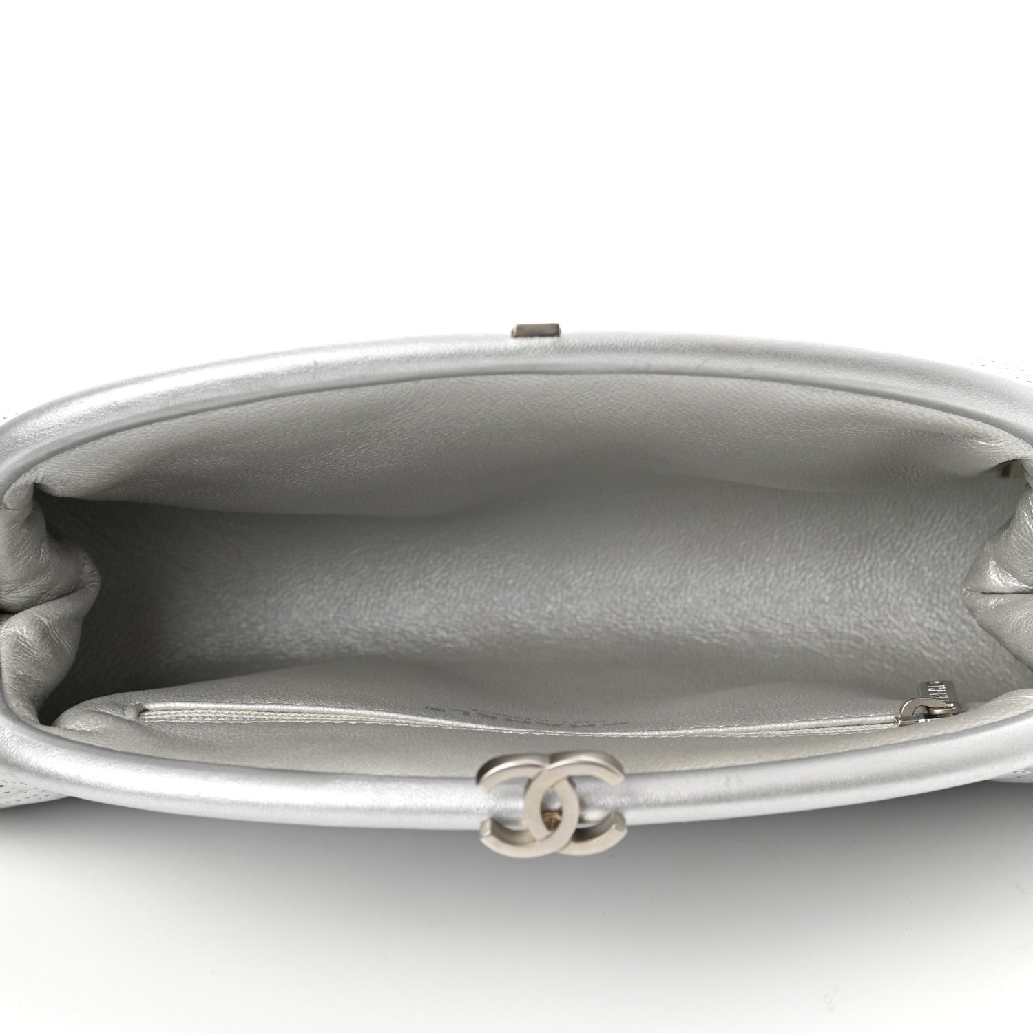 Chanel Lambskin Perforated Timeless Clutch Light Silver 7 of 9