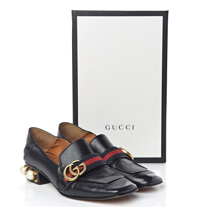 Gucci Betis Glamour Calfskin Web Pearl Embellished Peyton 35mm Loafer Pumps 37 Black 22 of 22