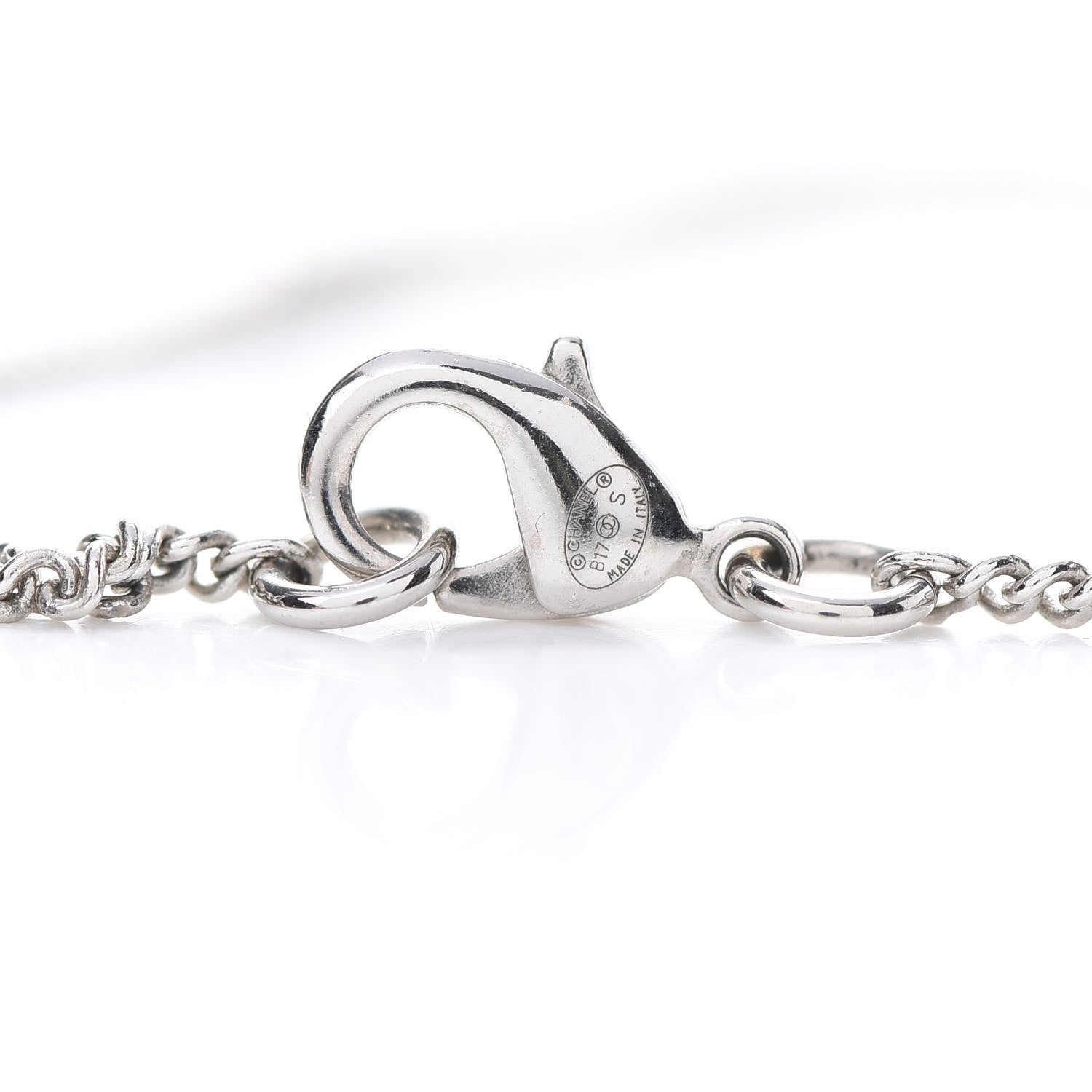 Chanel Crystal Baguette CC Pendant Necklace Pink Silver 4 of 5