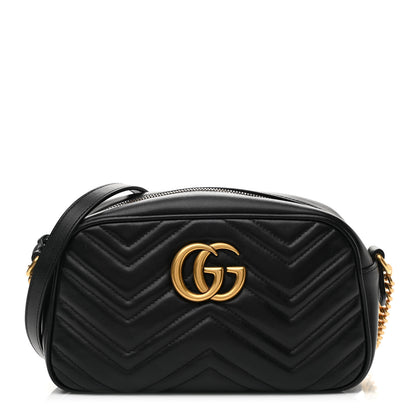Gucci Calfskin Matelasse Small GG Marmont Chain Shoulder Bag Black 1 of 9