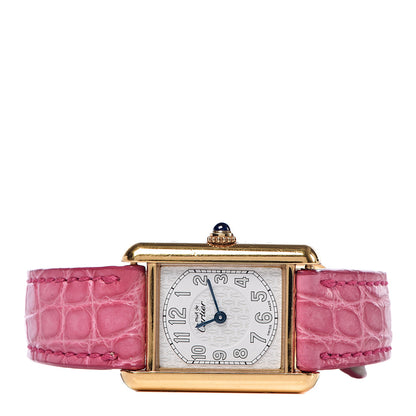Cartier Sterling Silver Vermeil Alligator 23mm Must de Tank Quartz Watch Pink 2 of 6