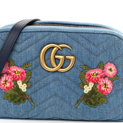 Gucci Denim Matelasse Embroidered Small GG Marmont Chain Shoulder Bag Blue 8 of 10