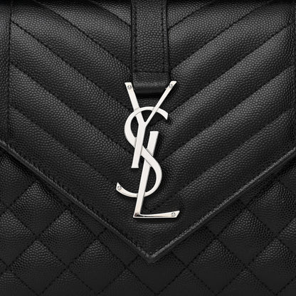 Saint Laurent Grain De Poudre Textured Mixed Matelasse Triquilt Medium Monogram Satchel Black 8 of 13