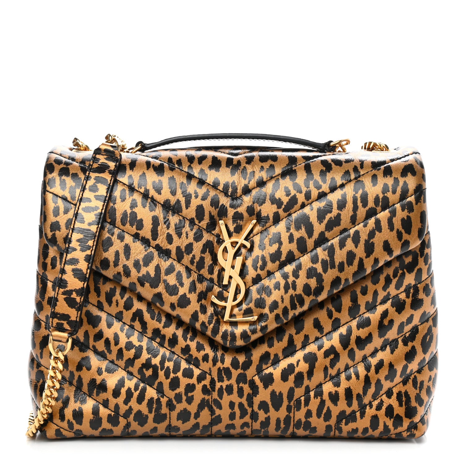 Saint Laurent Calfskin Y Quilted Monogram Small Loulou Chain Satchel Leopard 1 of 7