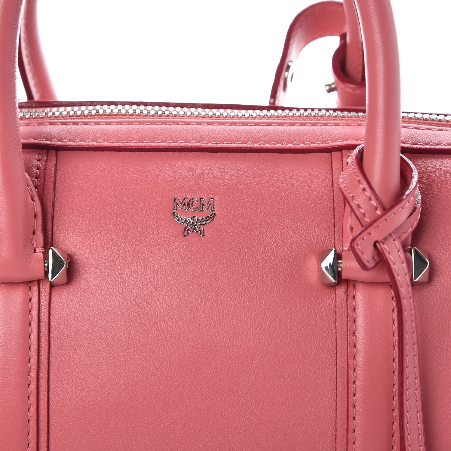 MCM Calfskin Small Essential Boston Bag Pink 7 of 15