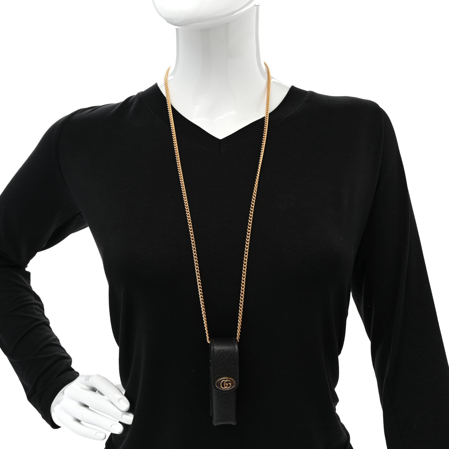 Gucci Textured Dollar Calfskin Enamel GG Lipstick Holder Necklace Black 2 of 8