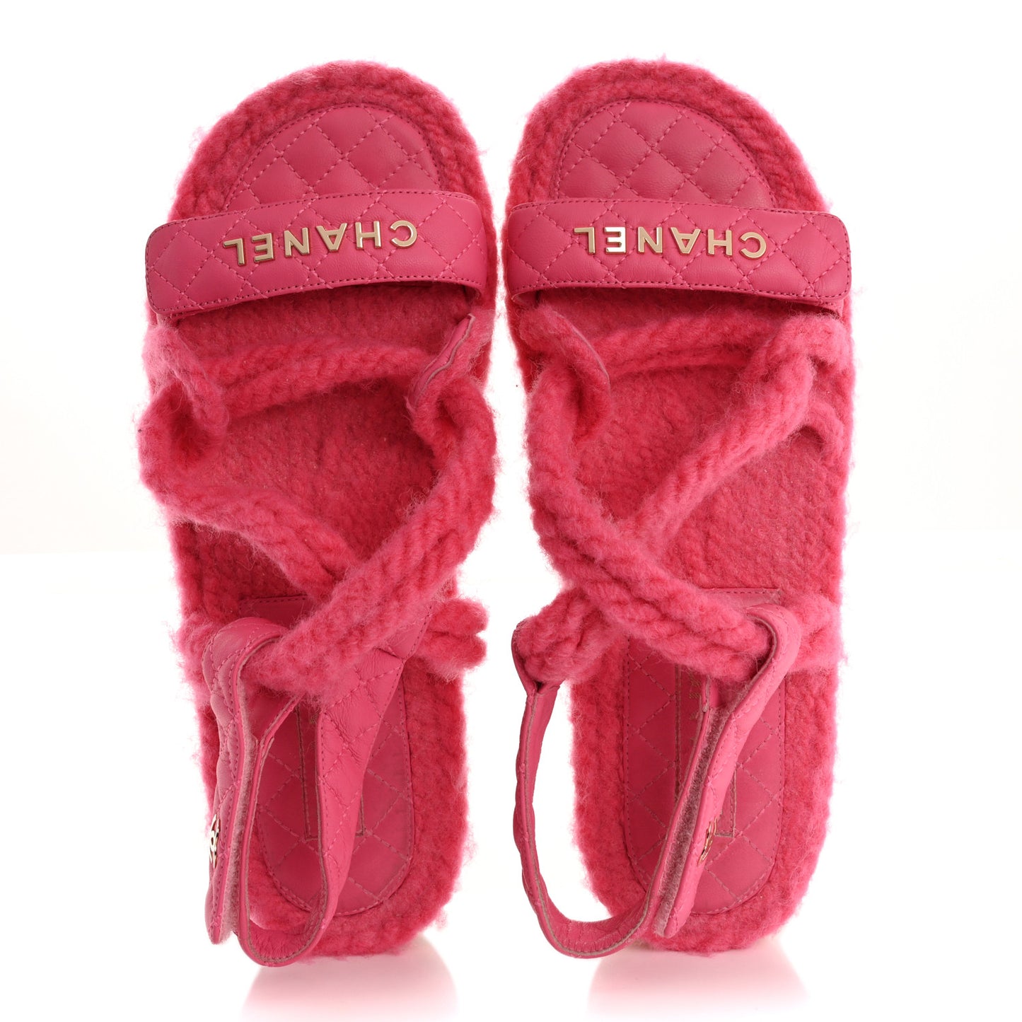Cord Lambskin Quilted Logo Sandals 39 Pink