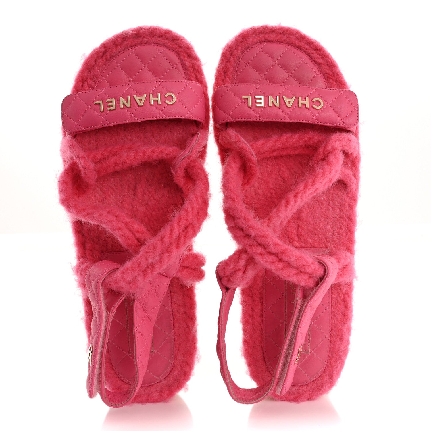 Chanel Cord Lambskin Quilted Logo Sandals 39 Pink 2 of 12