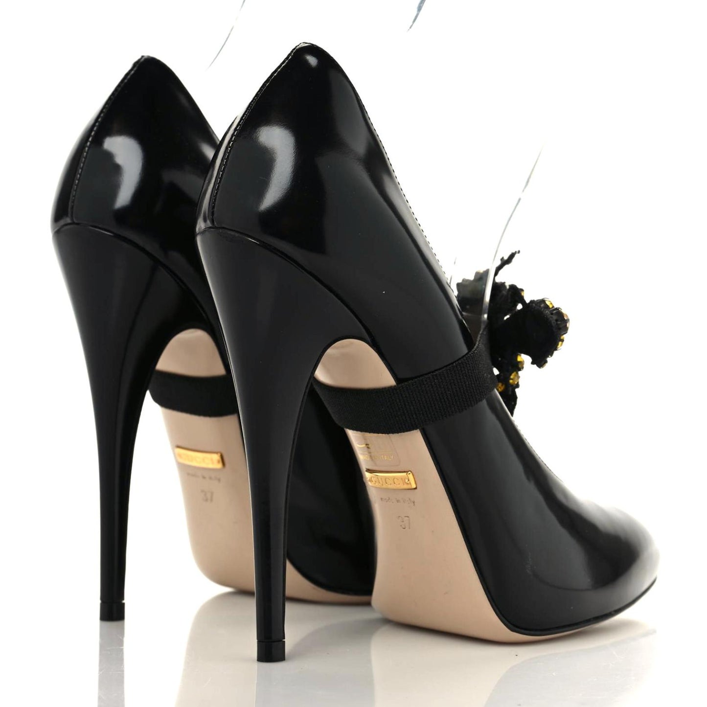 Polished Calfskin Removable Bee Elaisa Platform High Heel Pumps 37 Black