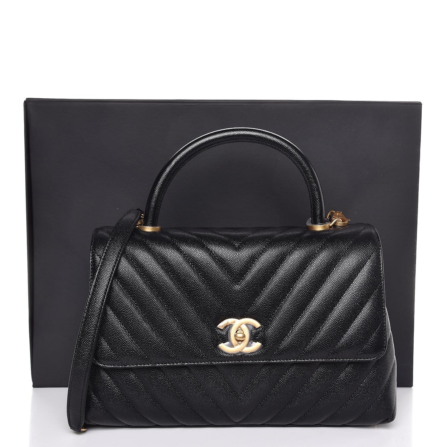 Chanel Caviar Chevron Quilted Small Coco Handle Flap Black 8 of 8